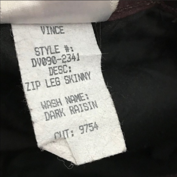 Vince | Zip Leg Skinny Jeans Dark Raisin Jeggings - Picture 8 of 11